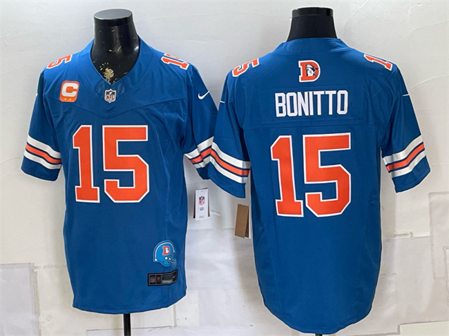 Men's Denver Broncos #15 Nik Bonitto Blue F.U.S.E. With 2-Star C Patch Throwback Vapor Limited Stitched Football Jersey